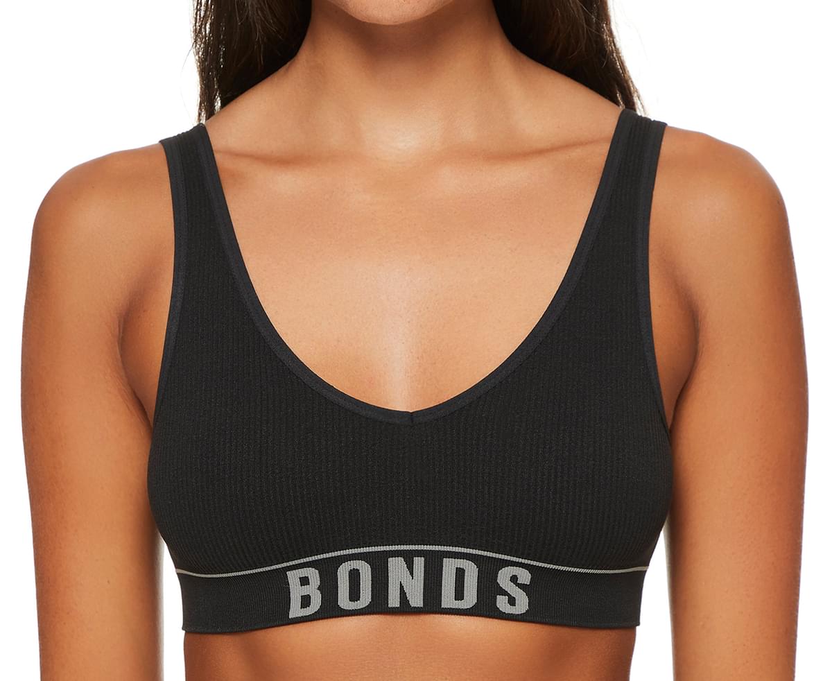 Bonds Women's Retro Rib Deep V Crop Bra - Black Special Design Sales Up 59%